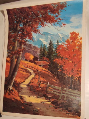 Vintage ιταλική offset λιθογραφία "Autunno in Montagna" του C. Clerici σαν καινούργιο