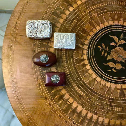 Set of 2 leather and 925 silver boxes with IASON inscription like new