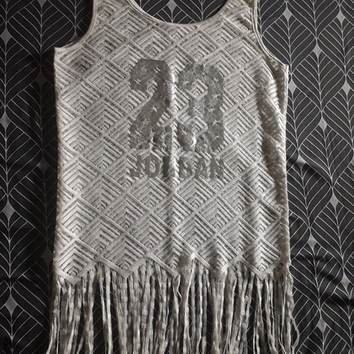 Fringed white top with print, new