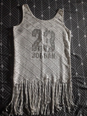 Fringed white top with print, new