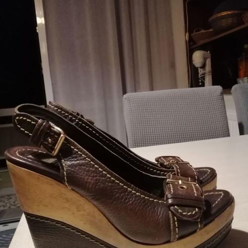 Zara platform shoes genuine leather used, brown, size 38