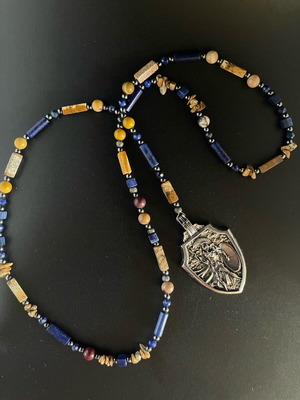 Men choker with Spartan amulet and stones, new