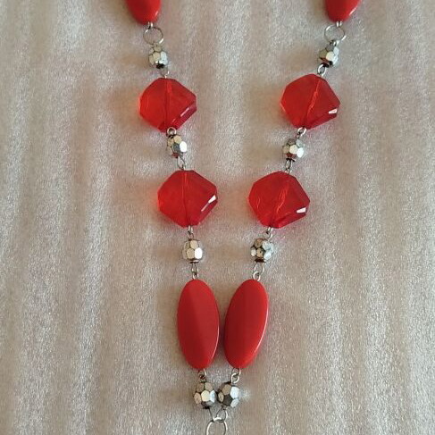 Red long necklace used, lightweight