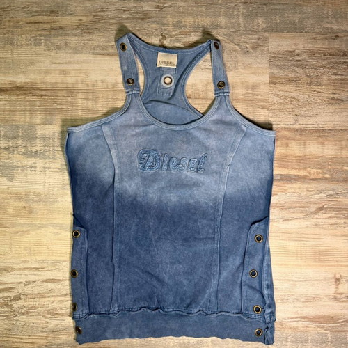 Diesel Logo Tank Top Blue Acid Wash, Size M
