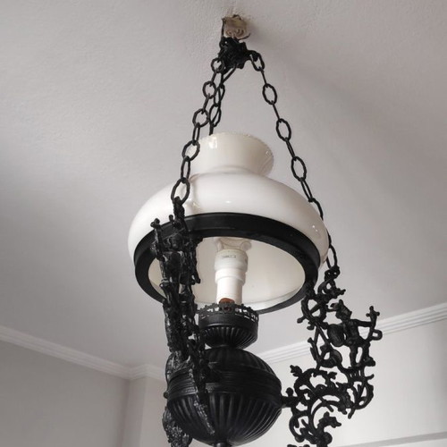 Antique ceiling lamp lamp, with opaline glass