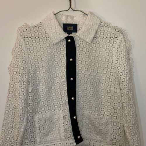 Cavalli class lace guipure shirt-jacket like new, black and white