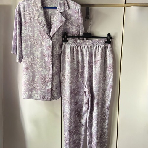 Zara satin shirt and pants set like new, pink and purple
