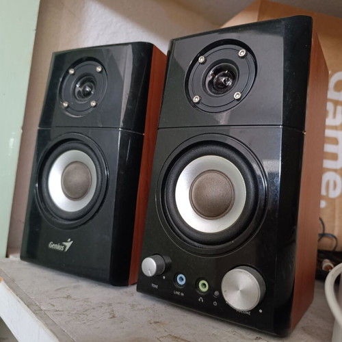 Computer speakers used, wooden, with nut connection, pair