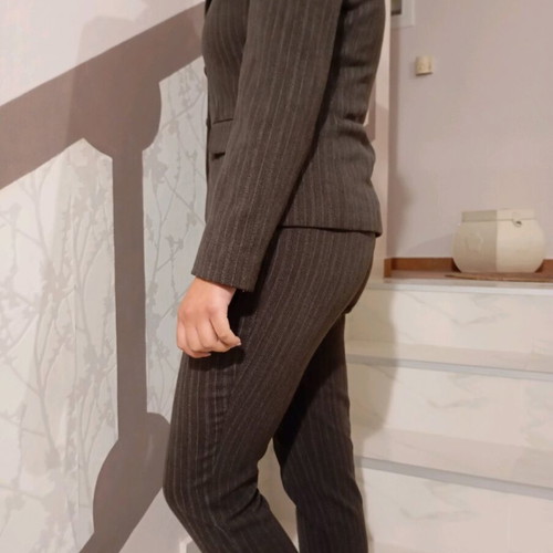 Women's suit like new, brown with beige stripes, size M