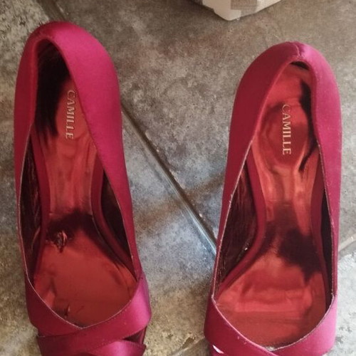 Camille peep toe shoes like new, red burgundy, size 40, 8cm heel