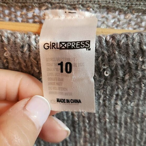 Long-sleeve gray wool blouse with sequins like new, size S