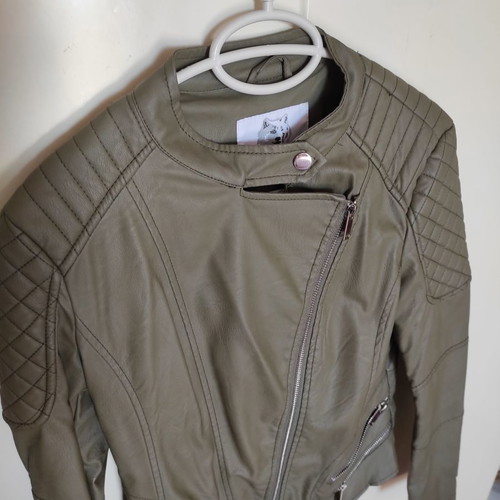Leatherette jacket olive new, size S