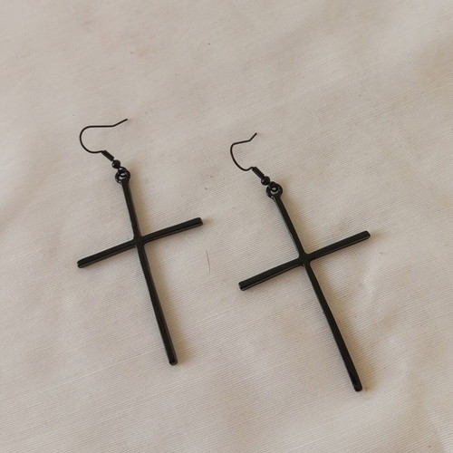 Black Minimal Cross Dangling Earrings new, goth punk style
