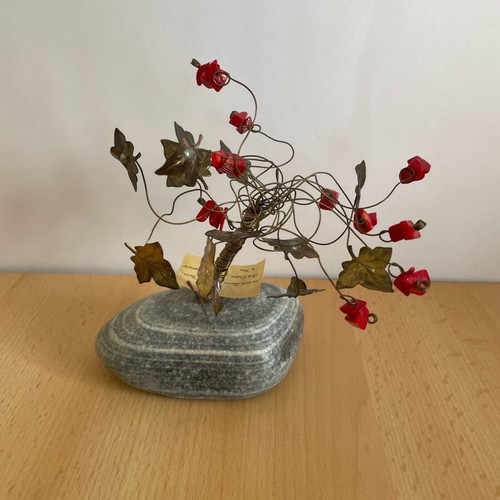 Handmade decorative tree with copper and beads on natural stone like new