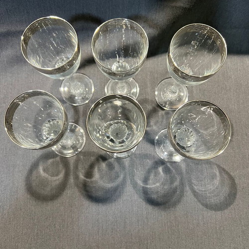 Cristal Mode Set of 6 Silver-Engraved Crystal Glasses Like New