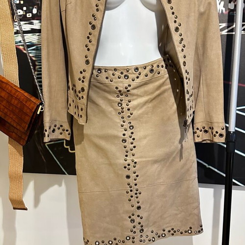 Karen Millen vintage suede set with bronze details