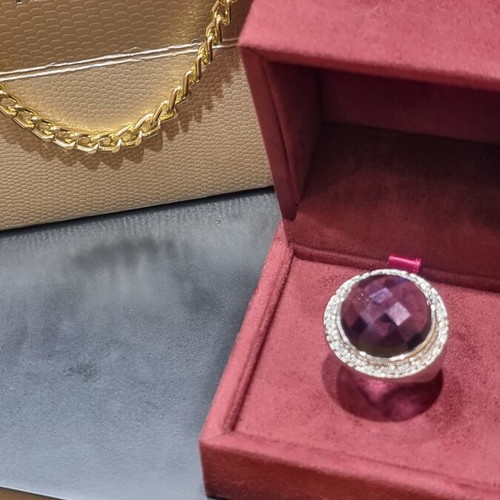 Silver 925 ring with amethyst and zircon, new
