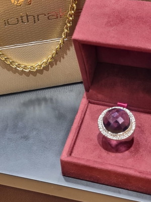 Silver 925 ring with amethyst and zircon, new
