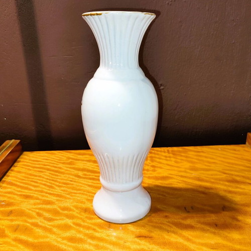 Decorative porcelain vase used 22cm with blue flowers and gold lines