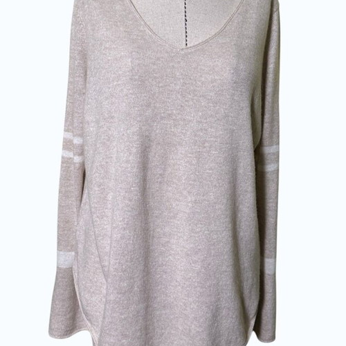 Delicatelove Beige Cashmere Linen Striped Sweater Size 3XL New