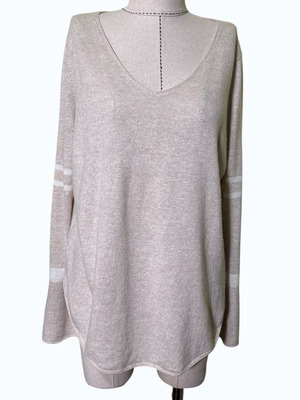 Delicatelove Beige Cashmere Linen Striped Sweater Size 3XL New
