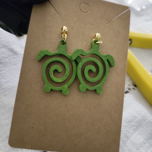 Green Turtle Earrings 3D Printed Hand Painted