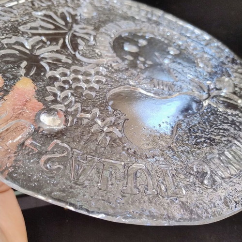 Vintage glass cheese platter 1970 used, Ice Glass by Eva Englund