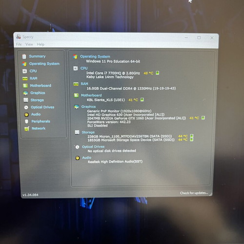 Acer Predator Helios 300 gaming laptop i7 GTX 1060 16GB 2.25TB