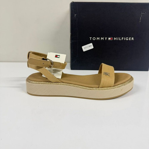 Tommy Hilfiger linen flatform sandals new, beige and brown, size 40