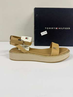 Tommy Hilfiger linen flatform sandals new, beige and brown, size 40