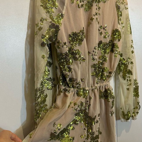 Sequin jumpsuit size M like new, beige and green