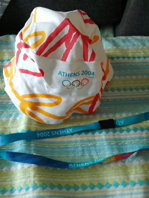Summer hat and badge from Athens 2004 Olympic Games new