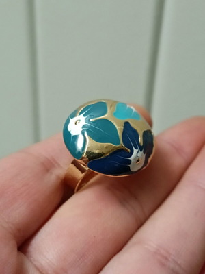 Cabochon floral enamel adjustable stainless steel women's ring new