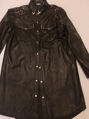 Zara leather long shirt dress with gold decorative studs
