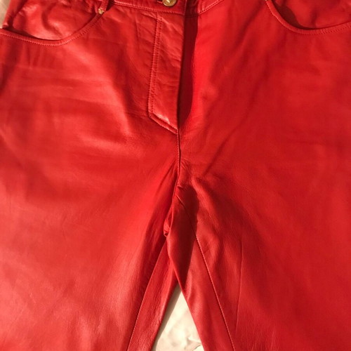 Versace Jeans Couture red leather pants with Medusa embossing, size 31
