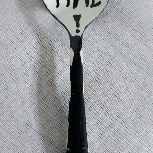 Hand-painted BeetleJuice cup with spoon custom made