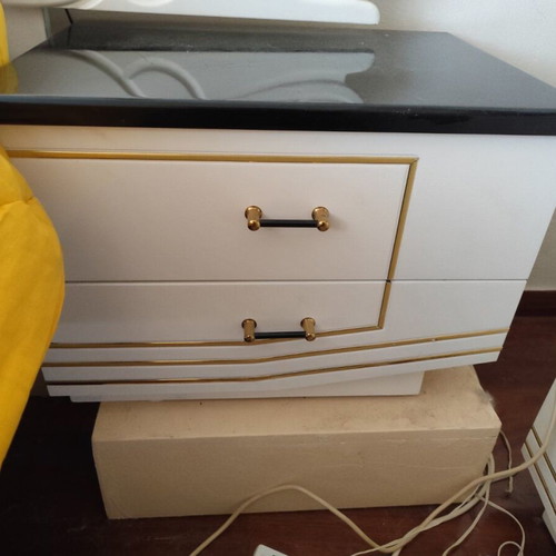 Bedroom furniture set with double bed, two nightstands, dressing table and mirror