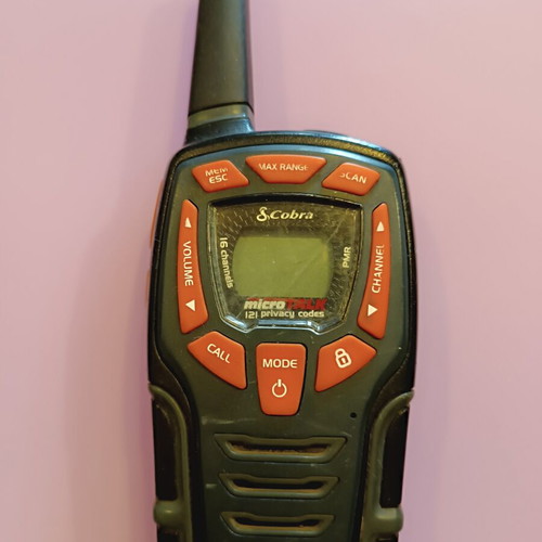 Cobra wireless PMR446 walkie talkie used with VOX and LED flashlight