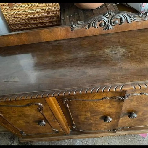 Antique walnut wood buffet used with lion feet