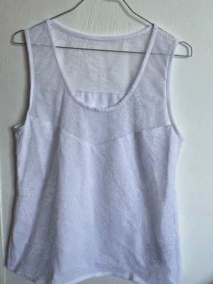 Luna modal sleeveless blouse new, white with lace in S, M, L