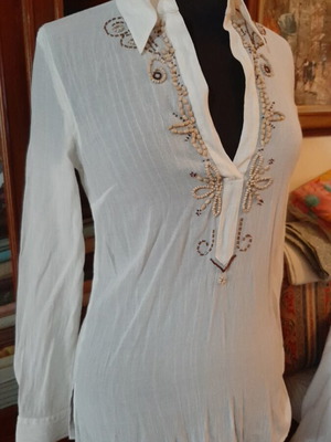 Mexx Fashion tunic shirt beige with embroidered wooden beads, like new