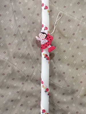 Easter candle with wooden ladybug and ribbon, like new, 40 cm