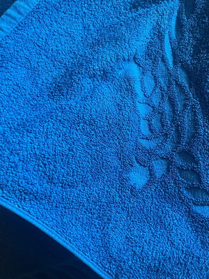 Large cotton bath towel new, blue with embossed design