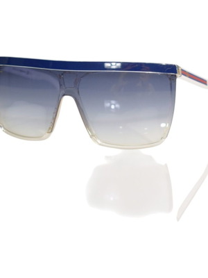 Gucci GG 3554/S Blue Flat Top Shield Sunglasses with Web Stripe and GG Logo