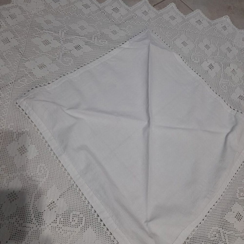Handmade knitted tablecloth like new, white 97x97 cm