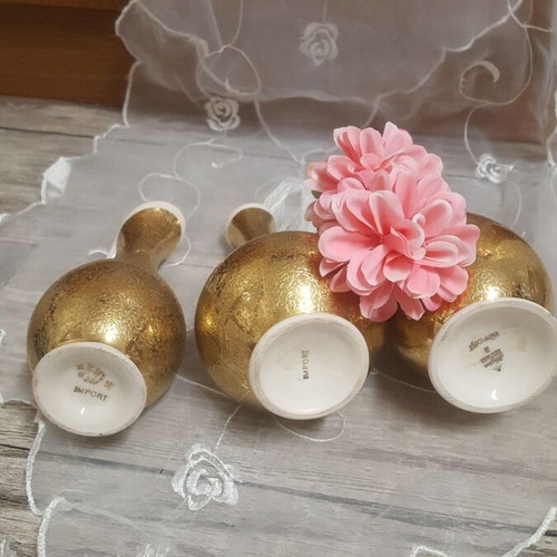 Royal Porzellan Bavaria KM 22kt Gold Porcelain Vase Set of 3 like new