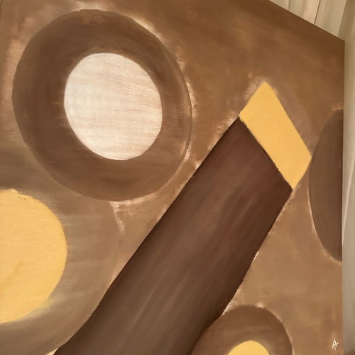 Painting on canvas used, oil paint, 90x90 cm, brown and beige colors