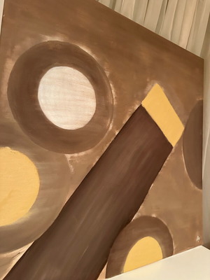 Painting on canvas used, oil paint, 90x90 cm, brown and beige colors