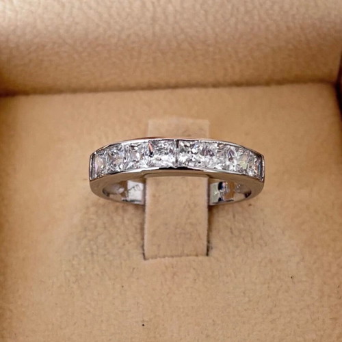 K14 White Gold Half Band Ring like new with princess cut zircon