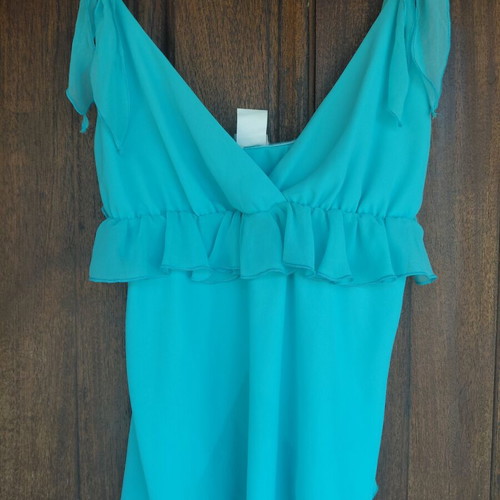 Danoff turquoise camisole with ruffles like new, made in Greece